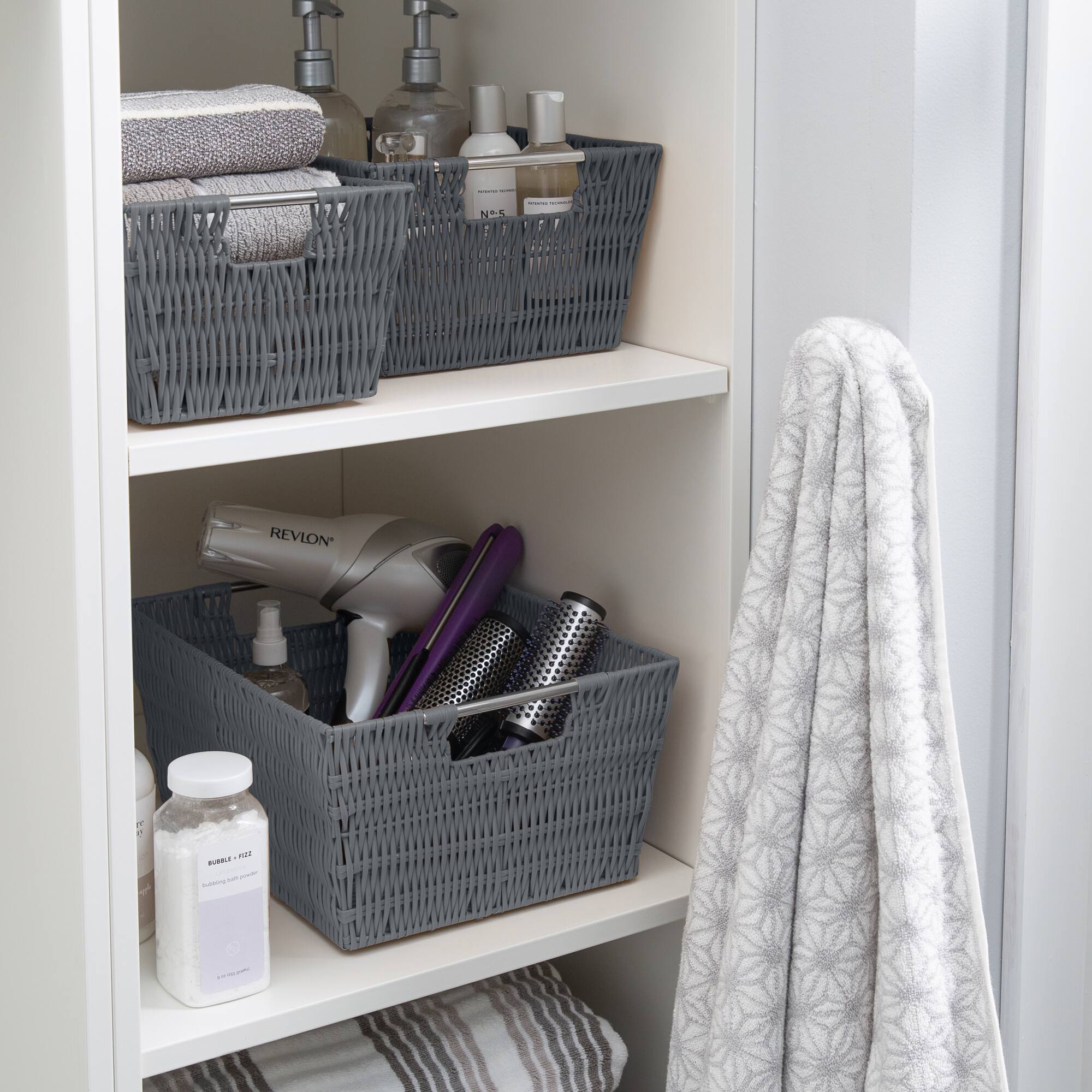 Simplify Charcoal Rattan Tote Basket Set, 3ct.